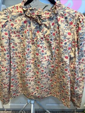 House of Harlow 1960 Cream Floral Ruffle-Neck Blouse